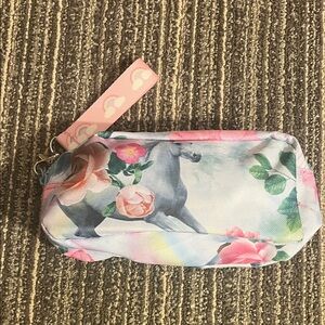 Unicorn and Hibiscus Cosmetic bag with Rainbow clip attached